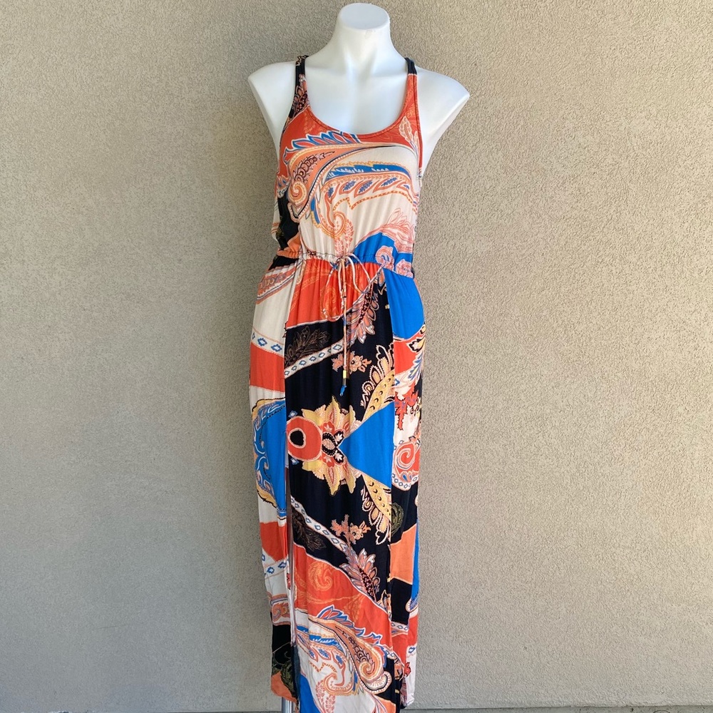 Drawstring Waist Double Front Slit Sleeveless Maxi